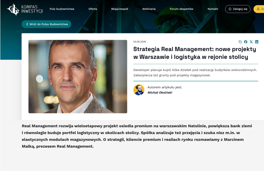 Strategia i&nbsp;dalsze plany Real Management – rozmowa na&nbsp;łamach Kompasu Inwestycji